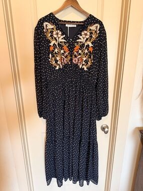 RustyDusty Embroidered Floral Maxi Dress - Black with Multicolor Embroidery